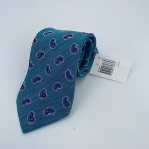 Eton Tie Mens One Size Blue Paisley Silk Classic Luxury Necktie Italy Made NWT